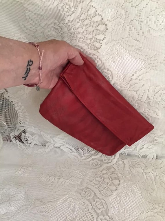 Vintage 1970's 1980's Clutch Handbag Deep Red Col… - image 4