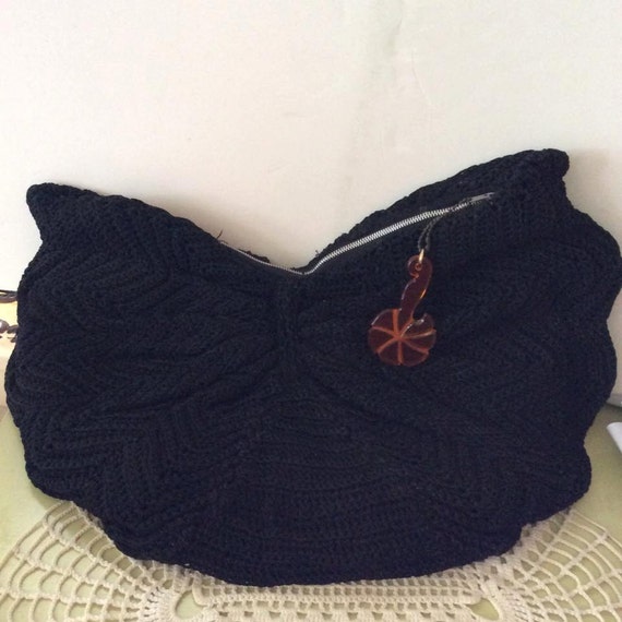 Vintage 1940s Clutch Handbag Homemade Black Gimp … - image 1