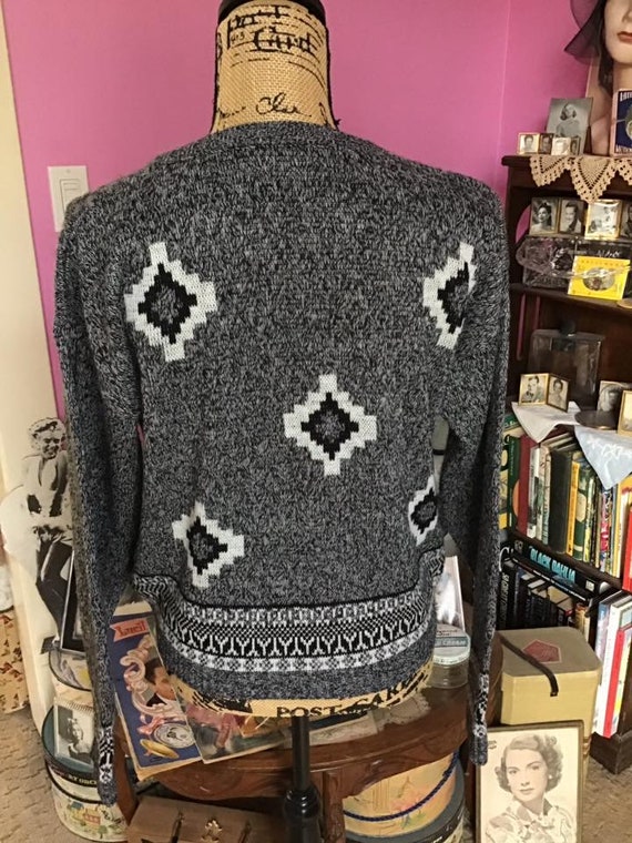 Vintage 1980's 1990's Sweater Gray And Black With… - image 3