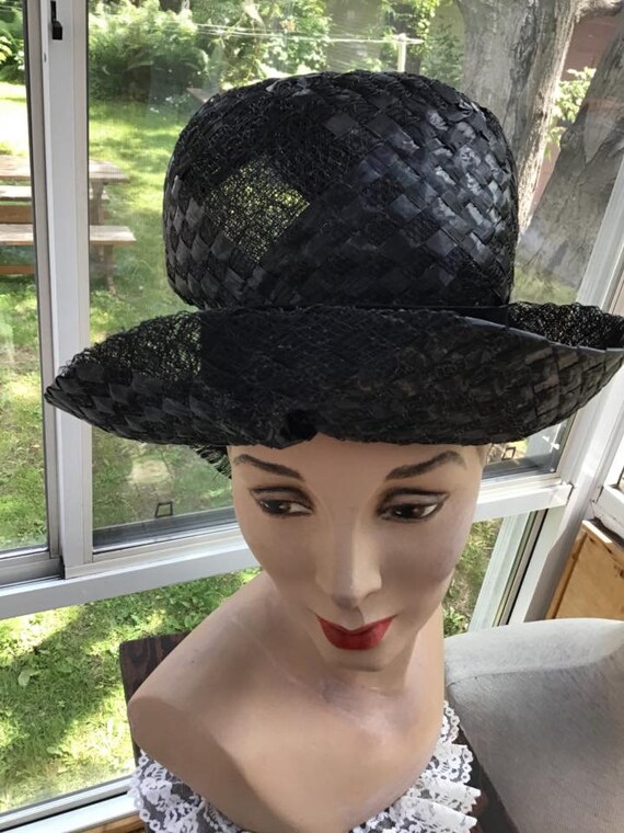 Vintage 1960s Hat Mr. John Jr. Black Cellophane S… - image 4