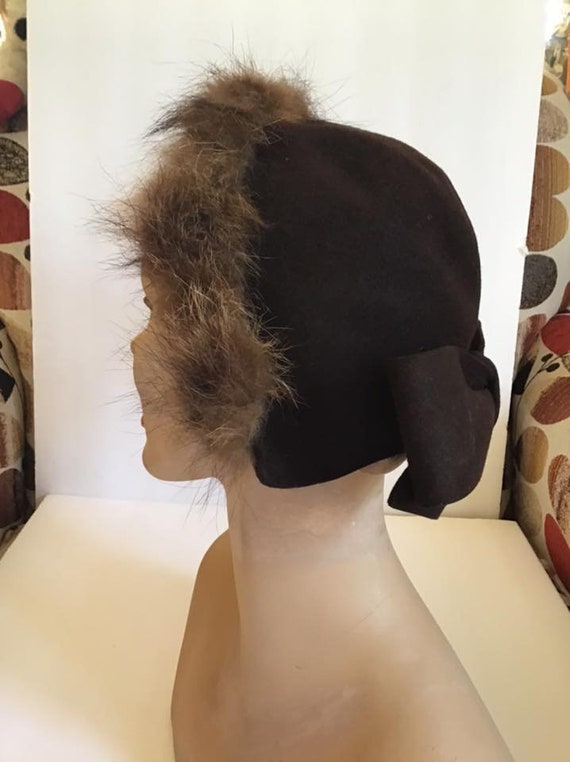 Vintage 1930's 1940's Hat Ladies Dark Brown Felt … - image 2