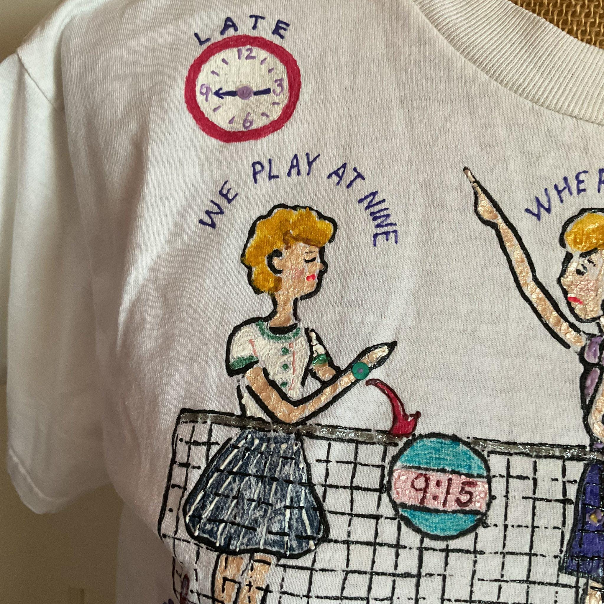 1980年代、1990年代のヴィンテージTシャツ、トップ、手描き、テニスを 