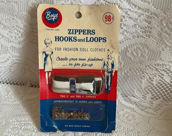 Vintage 1960's Doll Clothes 4 Zippers Approximately 72 Hooks And Loops Deadstock In Original Package