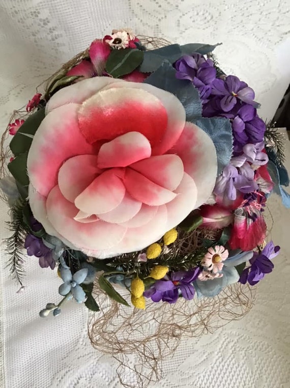 Vintage 1950's 1960's Hat Handmade Gorgeous Flora… - image 4