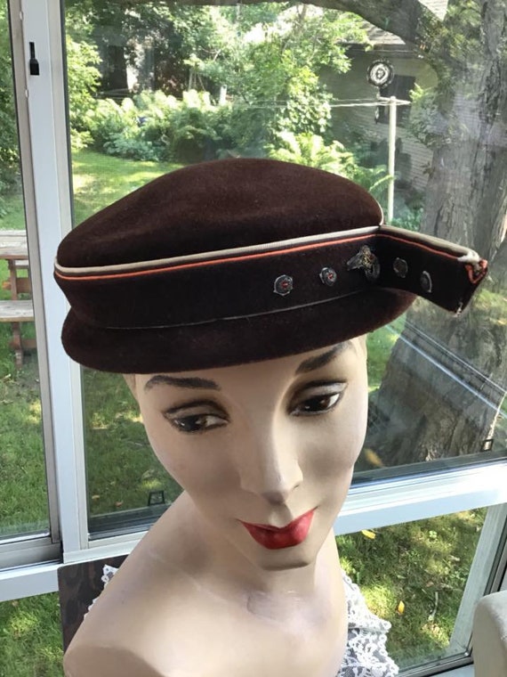 Vintage 1950s Hat Brown With Light Beige And Oran… - image 1