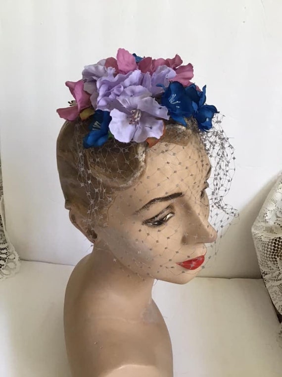 Vintage 1960's Hat Whimsy Head Topper Mauve/Purpl… - image 1