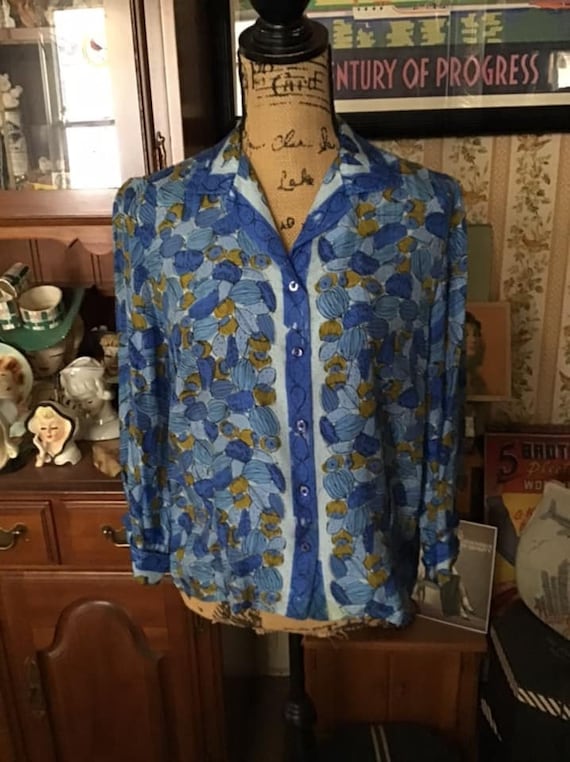 Vintage 1950's 1960's Blouse *Vera* All Silk Blue 