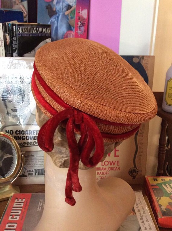 Vintage 1950s 1960s Hat Cellophane Straw Light Re… - image 7