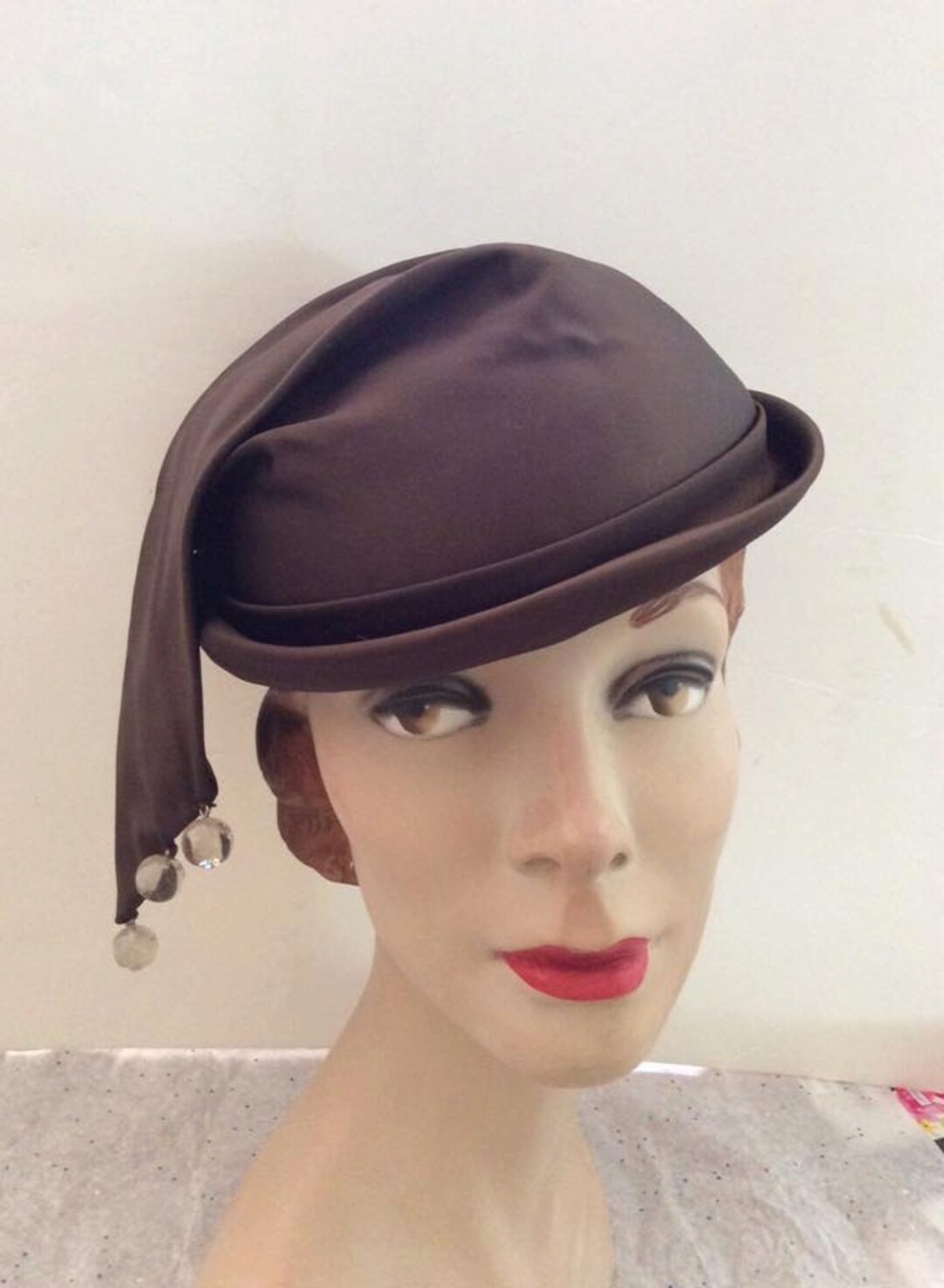 Vintage 1940s 1950s Hat Brown Satin Lucite Beads With - Etsy