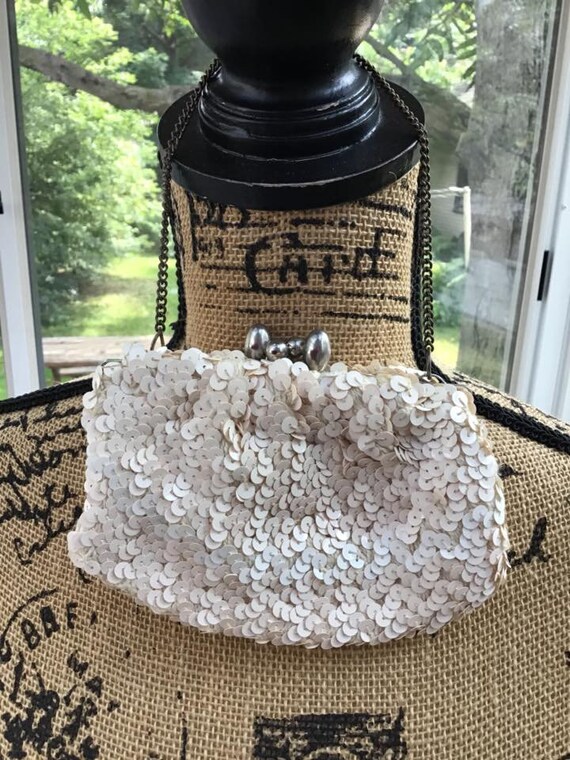 Vintage 1940s 1950s Handbag Purse Off White Smoot… - image 6