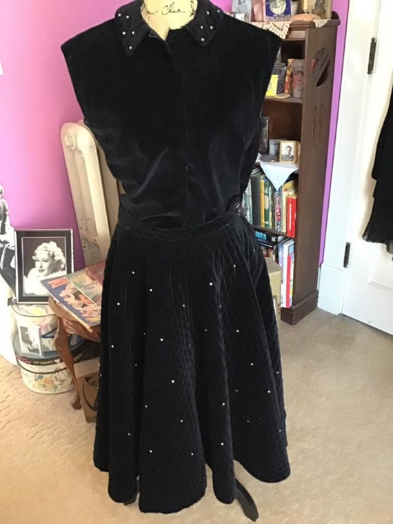 Vintage 1950's Skirt Blouse 2 Piece Ensemble Blac… - image 4