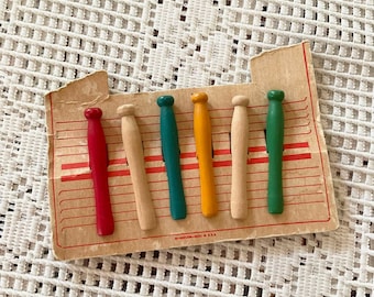 Vintage 1940's 1950's Lingerie Clothes Pins On Original Display Card Pins Made Of Wood