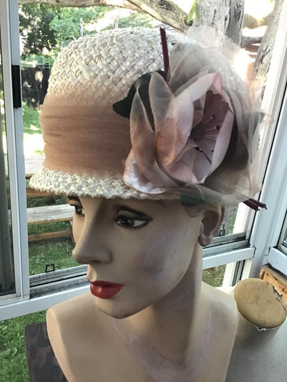 Vintage 1950s 1960s Hat Cellophane Straw With Tul… - image 3