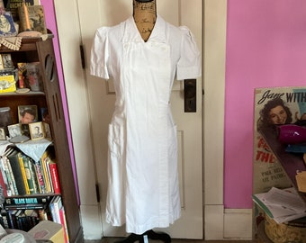 Vintage 1940's 1950's Uniform Nurses/Lab Technician White Sanforized Cotton *Whitehouse* Brand See Description For Measurements