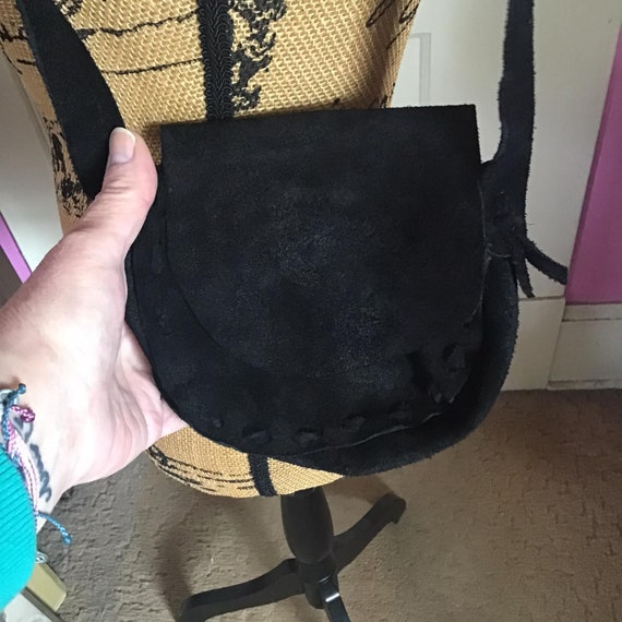 Vintage 1970's Shoulder Bag Black Genuine Suede L… - image 4