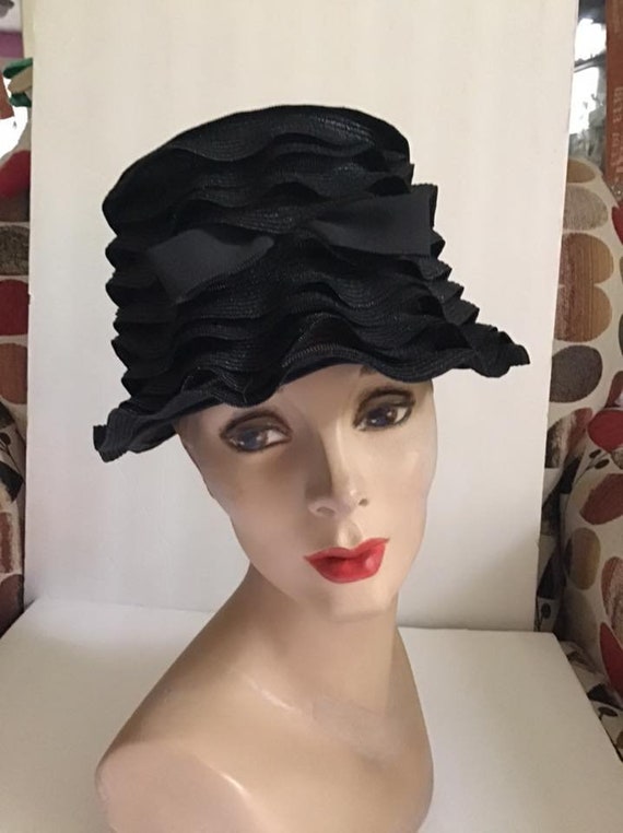 Vintage 1950's Hat Slight Bucket Style Dark Black… - image 4