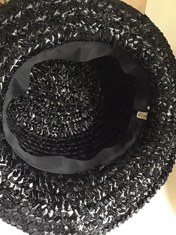 Vintage 1950's 1960's Hat Dark Black Cellophane S… - image 2
