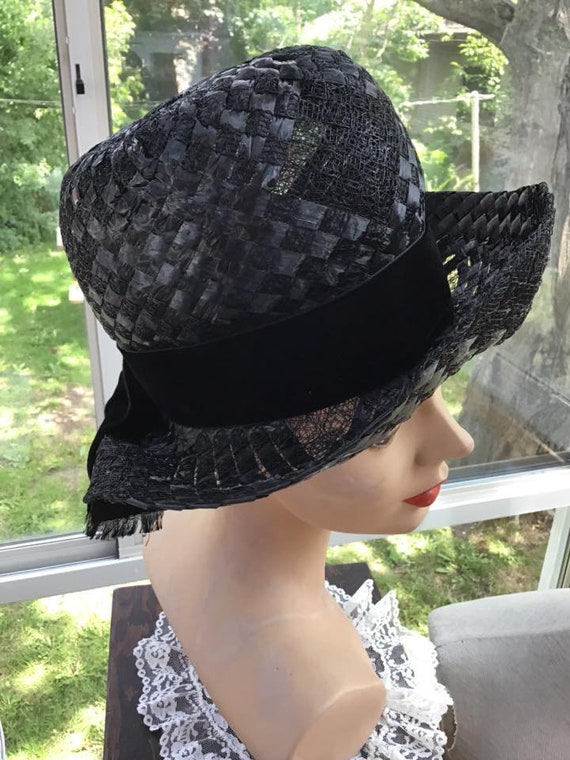 Vintage 1960s Hat Mr. John Jr. Black Cellophane S… - image 7