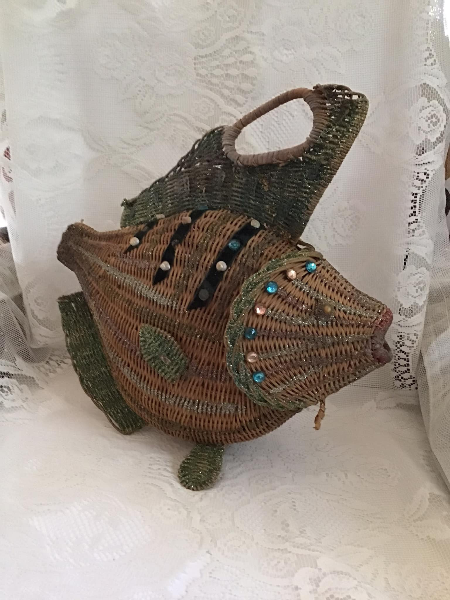 Vintage 1950's 1960's Handbag Purse RARE Wicker Fish *An Original By Midas Of Miami* Sold As Is!!