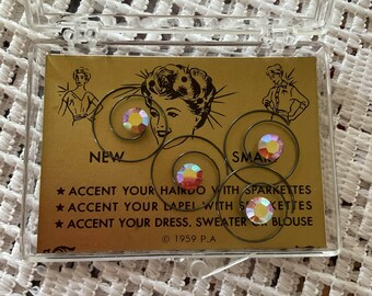Vintage 1950's Hair Jewelry *Sparkettes* By Insko Set Of 4 Inside Original Clear Plastic Container (Dated 1959)