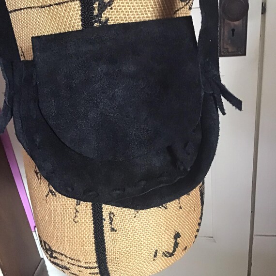 Vintage 1970's Shoulder Bag Black Genuine Suede L… - image 8