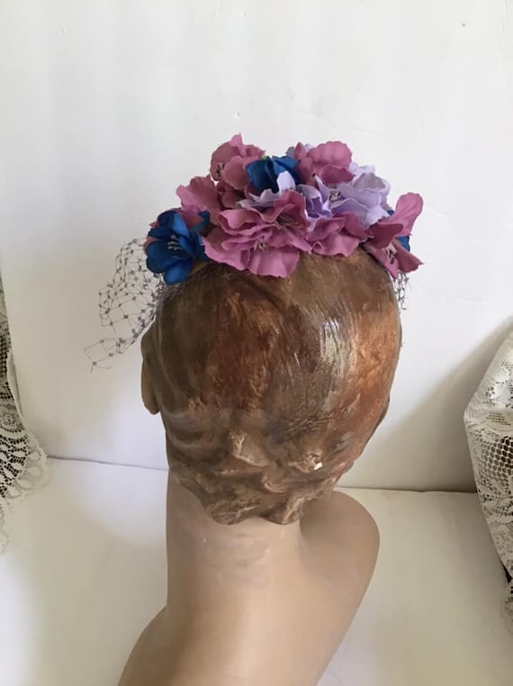 Vintage 1960's Hat Whimsy Head Topper Mauve/Purpl… - image 4