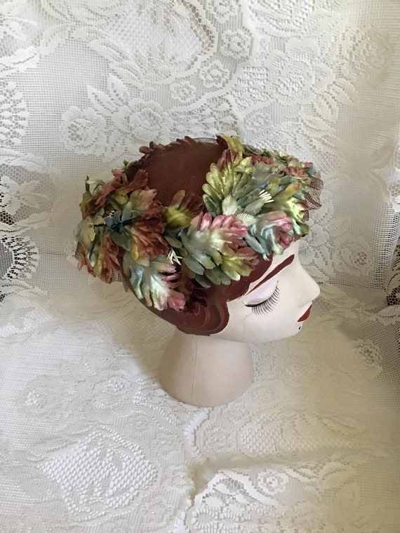Vintage 1950's Hat Cocoa Brown Tulle Soft Autumn C