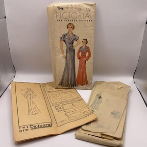 Vintage 1930&#39;s Pattern Ladies Clothing Negligee Robe Dressing Gown Printed *Pictorial The Perfect Pattern* #7996