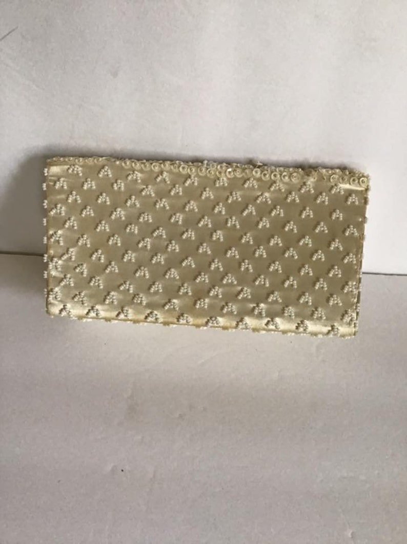 Vintage 1950's 1960's Clutch Handbag Off White Beads Sequins DuBarry Bridal Prom Cocktail Bag Sold As Is image 7