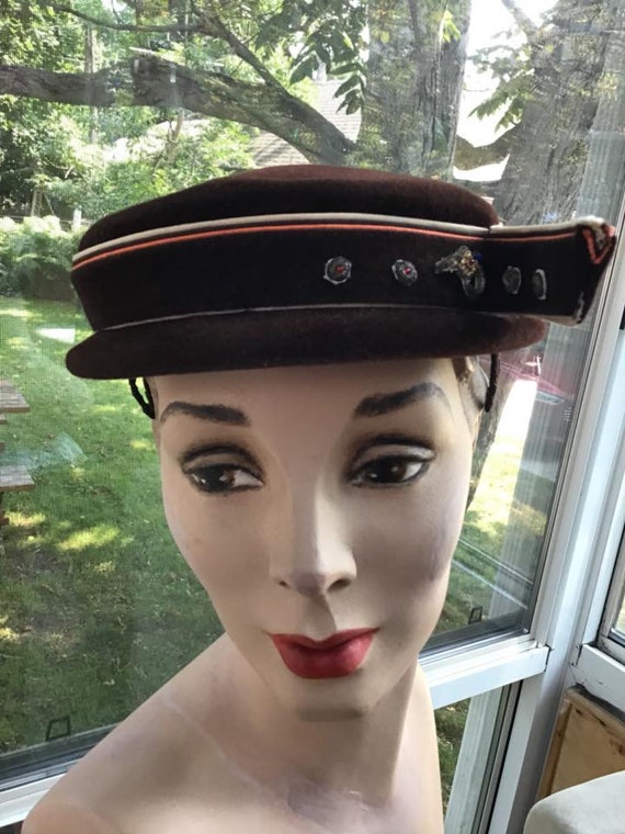 Vintage 1950s Hat Brown With Light Beige And Oran… - image 2