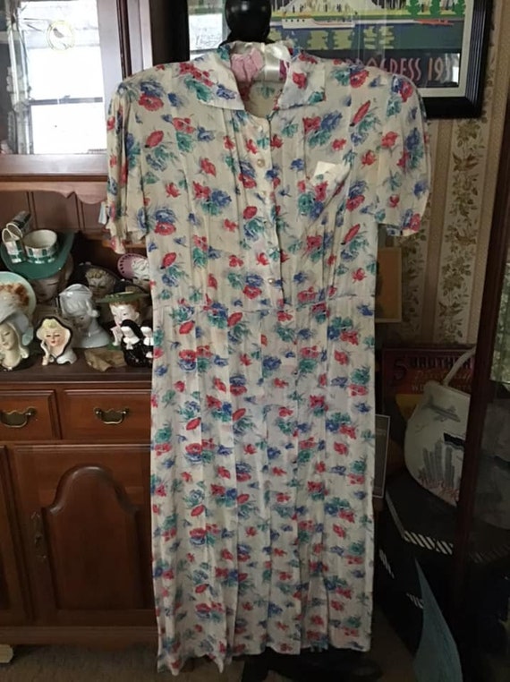 Vintage 1930's 1940's Dress Sheer Floral Dress Poc