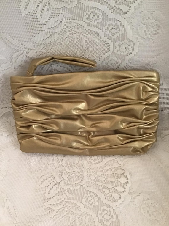 Vintage 1980's Clutch Bag Purse Bright Gold COLOR 