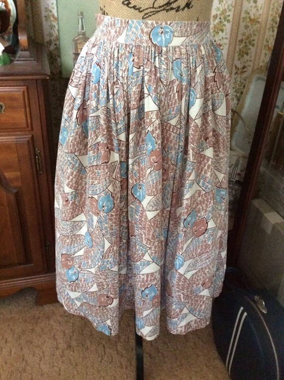 Vintage 1950s Skirt Textured Cotton Blend Tan & Li