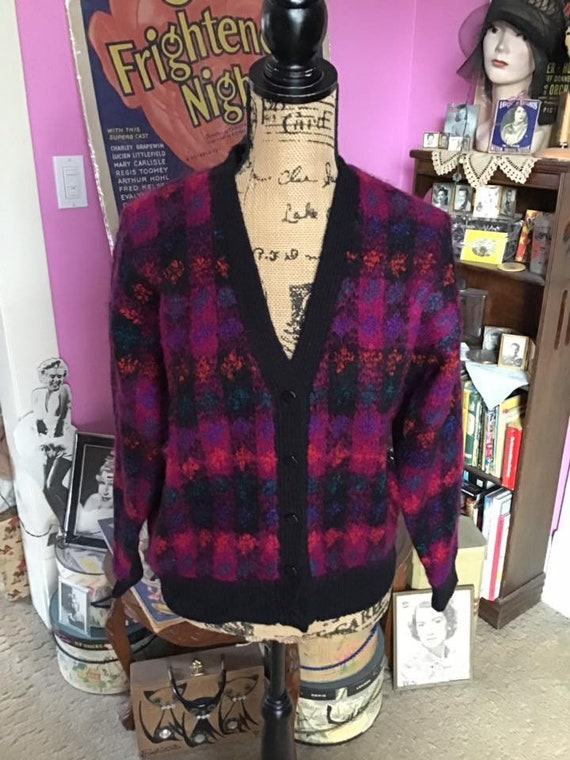 Vintage 1980's Cardigan Sweater Button Down Black/