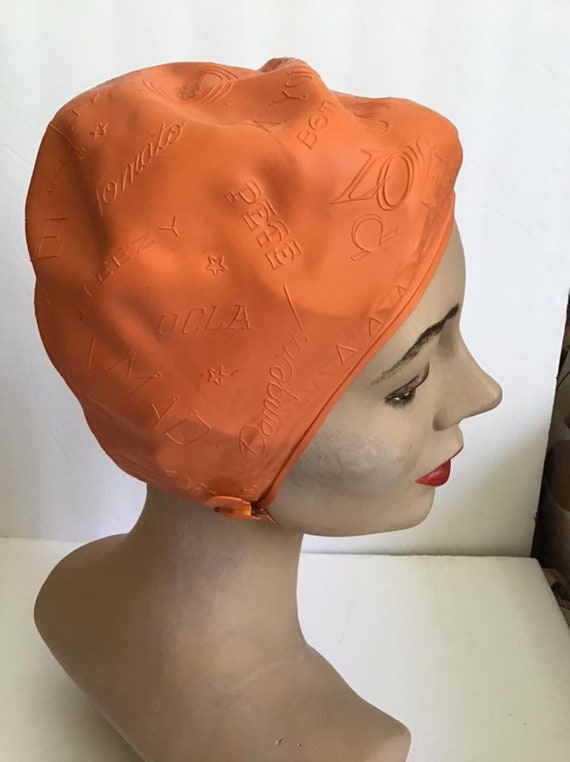 Vintage 1950's 1960's Swim Cap Orange Rubber Cool