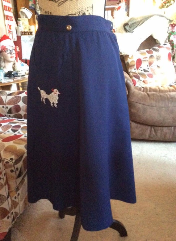Vintage 1950s Skirt Blue White Poodle Florida Fas… - image 1
