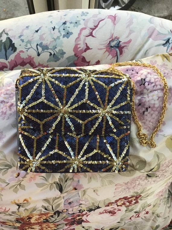 Vintage 1990s Handbag Purse Shoulder Bag Blue And
