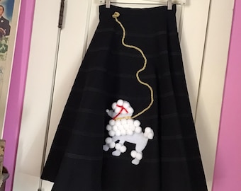 Vintage 1950's Skirt Black Wool Felt White Poodle *Alson Sportswear Select Separates* (Poodle Appears To Have been Added Later)
