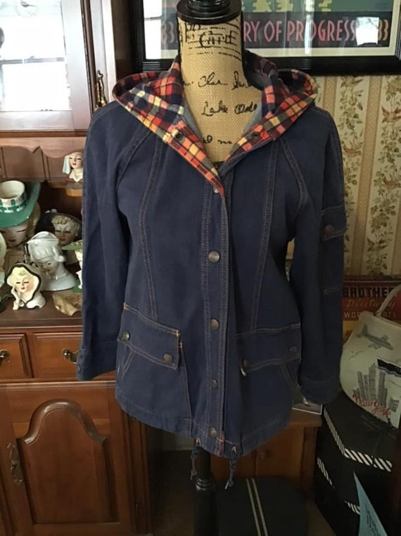 Vintage 1970's Jacket Denim With Flannel Lined Hoo