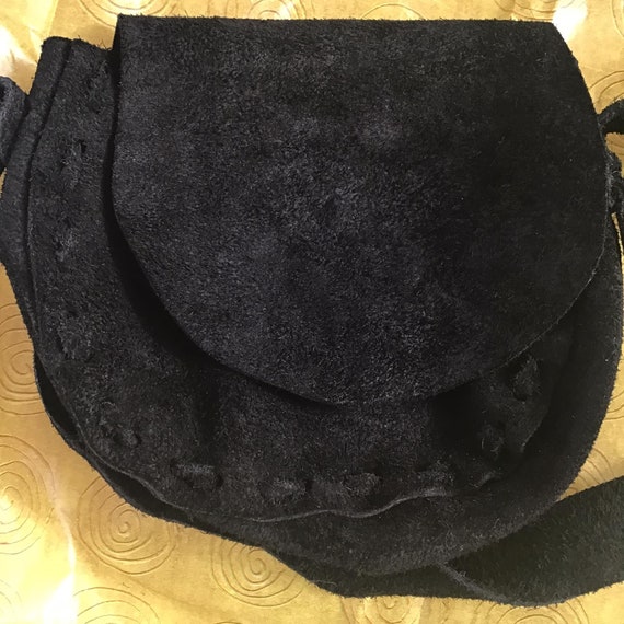 Vintage 1970's Shoulder Bag Black Genuine Suede L… - image 7