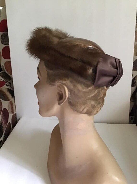 Vintage 1950's 1960's Hat Mink And Velvet Ringlet… - image 5