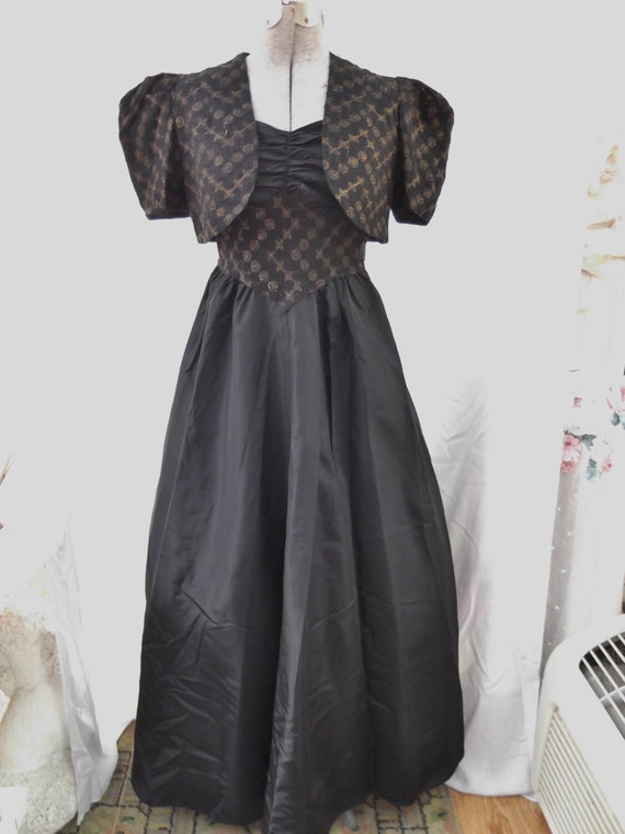 Vintage 1930s 1940s Dress Bolero Black Taffeta Go… - image 1