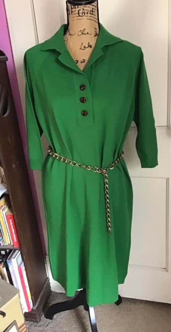 Vintage 1970's Dress Medium Kelly Green With Root 