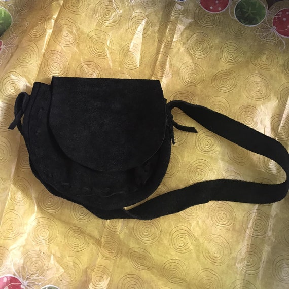 Vintage 1970's Shoulder Bag Black Genuine Suede L… - image 1