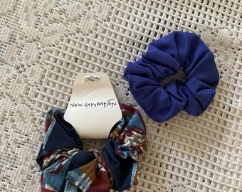 Vintage 1980's Hair Scrunchies Elastic Ties Set Of 2 Deadstock On Original Display Card