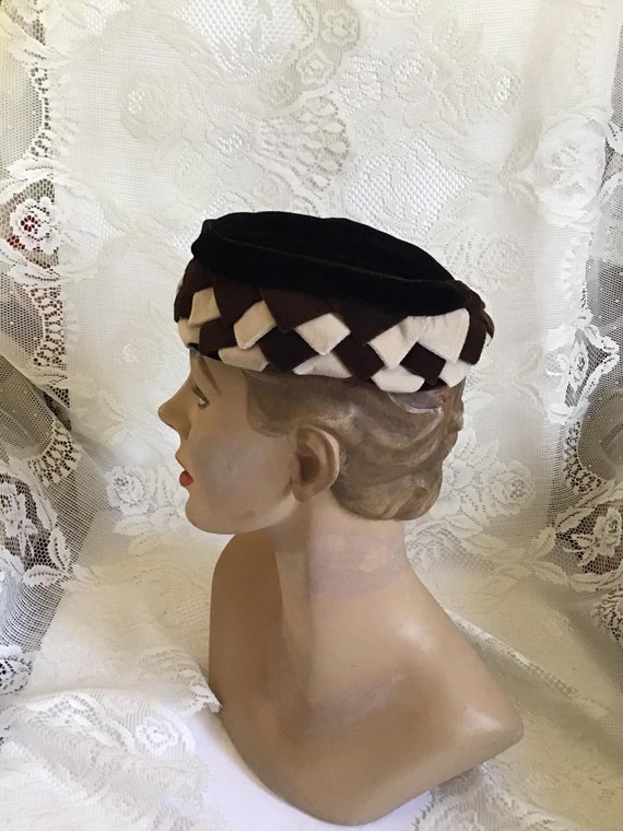 Vintage 1960's Hat Pillbox Dark Brown And Light B… - image 8