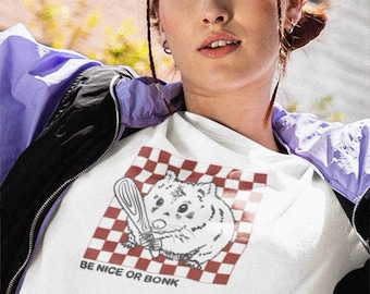 Be nice or bonk, hamster tshirt, meme tshirt, strangecore tshirt, cute hamster tshirt, fun tshirt, vintage design tshirt