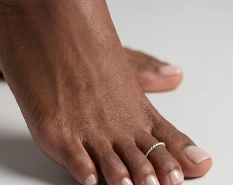 Second Toe Ring - Silver Twisted Rope Adjustable Ring