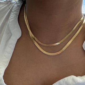 Gold Herringbone Flat Chain Necklace, Gold Chain Necklace, Layering Necklace, Minimalist Jewelry, Necklace, Choker, Snake Chain Necklace