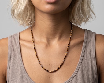 Tiger’s Eye Bead Necklace | 4mm Round Beads | Gold or Silver Clasp